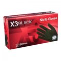 Ammex X3, Nitrile Disposable Gloves, 3 mil Palm, Nitrile, Powder-Free, M, Black AMX-BX344100